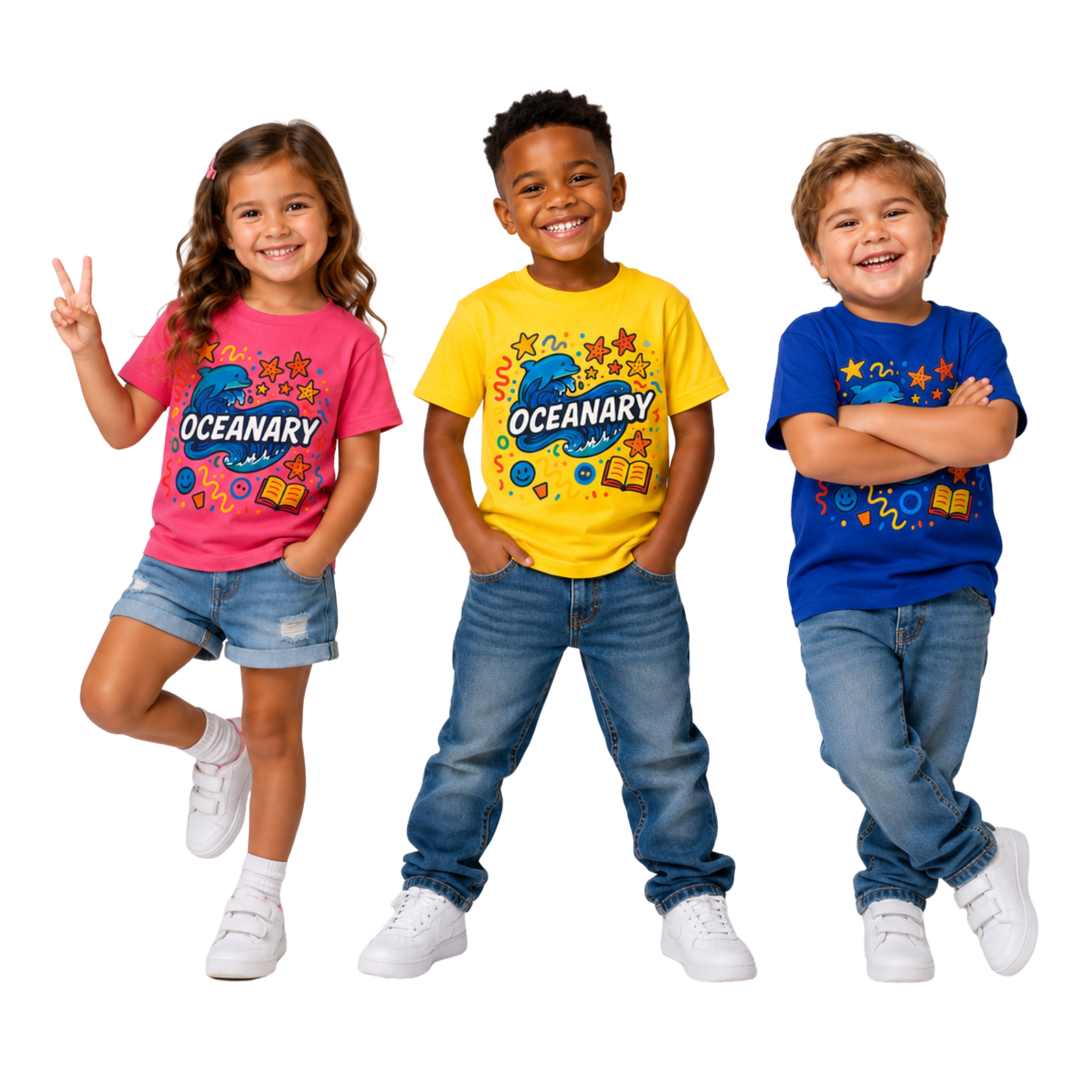 Three kids wearing Oceanary t-shirts